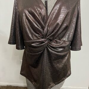 Est 1946 T Shirt Top Womens Plus XL Gilli Twist Front Short Sleeve Bronze Black